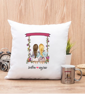Best Friends Salıncak Tasarım Yastık ve Silver Kupa Bardak