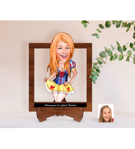 BK Gift Kişiye Özel Kadınlar Günü Dünyanın En Güzel Kadını Karikatürlü Ahşap Standlı 3D Biblo-18 (Beyaz)
