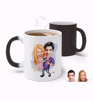 BK Gift Kişiye Özel Sevgililer Karikatürlü Sihirli Kupa Bardak-3 (Beyaz)