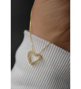 925 Ayar Gümüş Gold Kaplama Montür Kalp Kolye