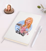 BK Gift Kişiye Özel Kadın Aşçı Karikatürlü Beyaz Defter ve Kalem Hediye Seti-4
