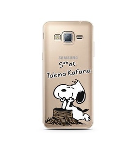Snoopy Tasarımlı Süper Şeffaf Silikon Telefon Kılıfı Samsung J3 (2016)