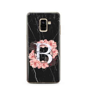 Mermer Çiçekli Harf Tasarım Süper Şeffaf Silikon Telefon Kılıfı Samsung A8 Plus 