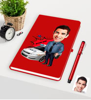 BK Gift Kişiye Özel Bay Trafik Polisi Karikatürlü Kırmızı Defter Kalem Seti - 2