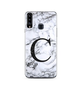Samsung A20s Beyaz Mermer Harf Tasarımlı Telefon Kılıfı C-Harfi 