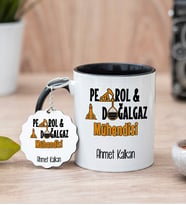 Petrol Ve Doğalgaz Mühendisi Siyah Kupa Bardak Ve Anahtarlık Set