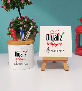 Diyaliz Teknisyeni Hediye Kalemlik ve Dekoratif Taş Baskı Hediye Seti
