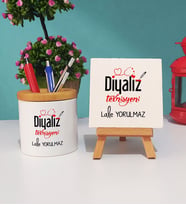 Diyaliz Teknisyeni Hediye Kalemlik ve Dekoratif Taş Baskı Hediye Seti