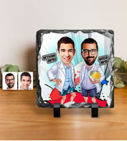BK Gift Kişiye Özel Sörfçüler Karikatürlü Dekoratif Doğal Taş