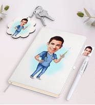 BK Gift Kişiye Özel Erkek Doktor Karikatürlü Beyaz Defter Kalem ve Anahtarlık Hediye Seti-3 (Model 1)