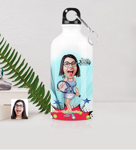 BK Gift Kişiye Özel Bayan Tenis Oyuncusu Karikatürlü Metal Suluk 500 Ml 1
