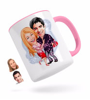 BK Gift Kişiye Özel Sevgililer Karikatürlü Pembe Kupa Bardak-2