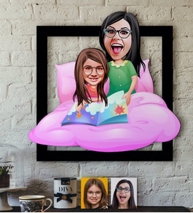BK Gift Kişiye Özel Anne-Kız Karikatürlü 3D Ahşap Tablo-3