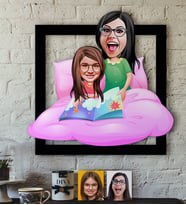 BK Gift Kişiye Özel Anne-Kız Karikatürlü 3D Ahşap Tablo-3