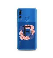 Pembe Çiçekli Harf Tasarım Süper Şeffaf Silikon Telefon Kılıfı Huawei Y9 Prime 2