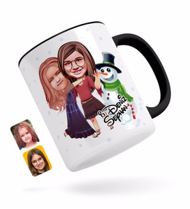 BK Gift Kişiye Özel Yeni Yıl Kız Kardeşler Karikatürlü Siyah Kupa Bardak-3