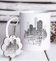 BK Gift Kişiye Özel City Beyaz Kupa ve Anahtarlık Hediye Seti (Model 1)