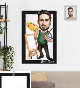 Kişiye Özel Ressam Karikatürlü 3D Ahşap Tablo 30x47  Bay-1