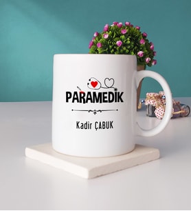 Paramedik Tasarımlı Kişiye Özel Hediye Paramedik Kupa Bardak ve Taş Bardak Altlığı Seti