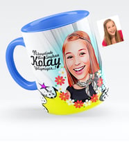 BK Gift Kişiye Özel Bayan Karikatürlü Mavi Kupa Bardak  9