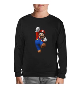 Mario & Luigi - Mario Siyah Çocuk Sweatshirt