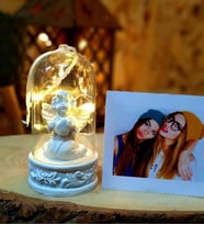Kişiye Özel Fotoğraflı Beyaz Melek Işıklı Fanus Mutluluk Garantili