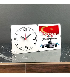 Çevik Kuvvet Polisi Ahşap Masa Saati 002