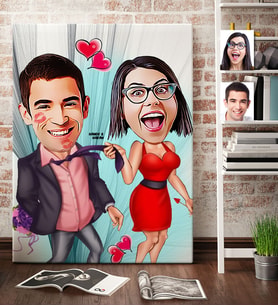 BK Gift Kişiye Özel Sevgililer Karikatür Kanvas Tablo 70x100cm 4
