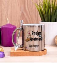 Resim Öğretmeni Ahşap Altlıklı Silver Kupa Bardak