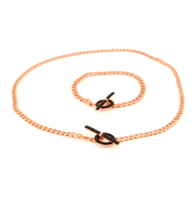 Gümüş Zirkon Taşlı Rose Zincir Geçirmeli Kolye Bileklik Seti (Bronz)