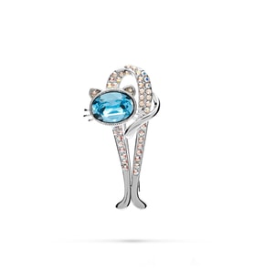 Monemel Swarovski Taşlı Kedi Yaka İğnesi, Kolye (Altın Kaplama)