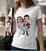 BK Gift Kişiye Özel Evleniyoruz Karikatür Beyaz Bayan Tişört  4