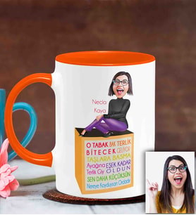BK Gift Kişiye Özel Anneler Günü Temalı Karikatürlü Turuncu Kupa Bardak T5