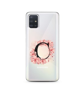 Pembe Çiçekli Harf Tasarım Süper Şeffaf Silikon Telefon Kılıfı Samsung A51 C-Har