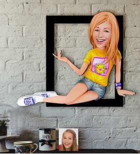 BK Gift Kişiye Özel Bayan Karikatürlü 3D Ahşap Tablo-42