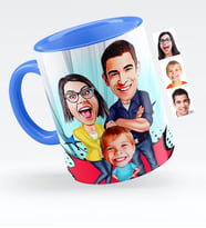 BK Gift Kişiye Özel Aile Karikatürlü Mavi Kupa Bardak  1