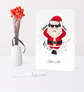 BK Gift Kişiye Özel Yılbaşı Noel Baba Temalı Beyaz Defter Kalem Seti - 1