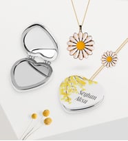 BK Gift Kişiye Özel Çiçekli Beyaz Kalp Ayna Papatya Kolye ve Bileklik Set