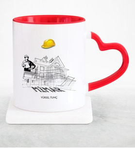 BK Gift Kişiye Özel Mesleki Mimar Kırmızı Kalpli Kupa Bardak  2