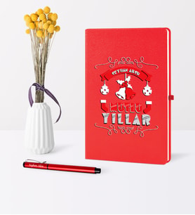 BK Gift Kişiye Özel Yılbaşı Mutlu Yıllar Temalı Kırmızı Defter Kalem Seti - 7