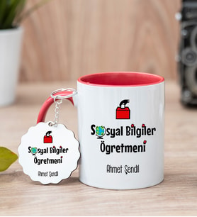 Sosyal Bilgiler Öğretmeni Kırmızı Kupa Bardak Ve Anahtarlık Set