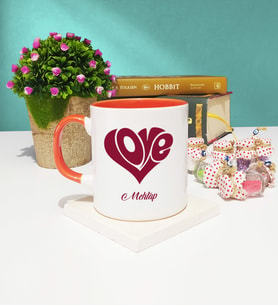 Sevgiliye Love Tasarımlı Sevgili Kupa Bardak Turuncu