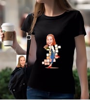 BK Gift Kişiye Özel Bayan Karikatürlü Siyah T-Shirt-13
