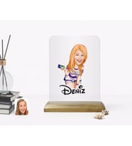 BK Gift Kişiye Özel Kadın Karikatürlü Ahşap Standlı Çerçeve-36 (Beyaz)