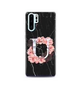 Mermer Çiçekli Harf Tasarım Süper Şeffaf Silikon Telefon Kılıfı Huawei P30 Pro U