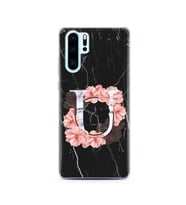 Mermer Çiçekli Harf Tasarım Süper Şeffaf Silikon Telefon Kılıfı Huawei P30 Pro U