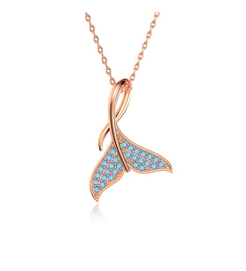 Aqua Taşlı Balık Kuyruğu Rose Gümüş Kolye