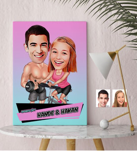 BK Gift Kişiye Özel Sporcu Çift Karikatür Kanvas Tablo 30x50cm  1