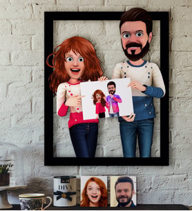 BK Gift Kişiye Özel Sevgililer Animasyonlu Karikatürlü 3D Ahşap Tablo-33