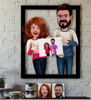 BK Gift Kişiye Özel Sevgililer Animasyonlu Karikatürlü 3D Ahşap Tablo-33